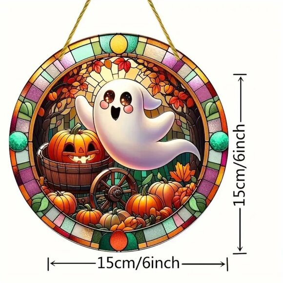 Halloween Ghost Suncatcher Pumpkin Scary Spooky Horror Hanging In/Outdoor Cute - Picture 2 of 3